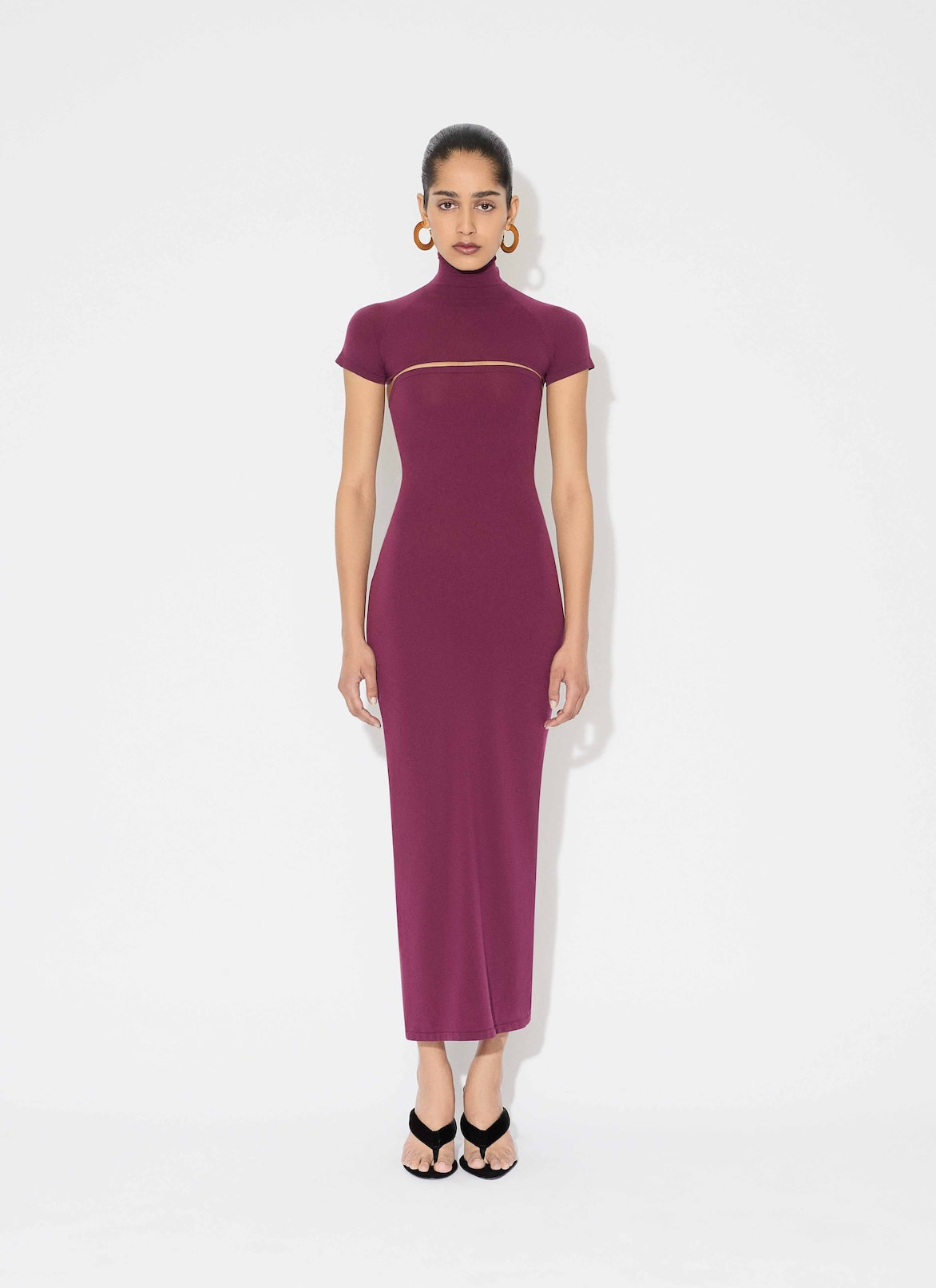 SECOND-SKIN KNIT CUT-OUT DRESS ALAÏA BURGUNDY SECOND-SKIN KNIT CUT-OUT DRESS